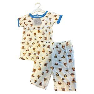 Milkberry bamboo Kids Animal Print shorts Pajamas - Blue and White size 4T new